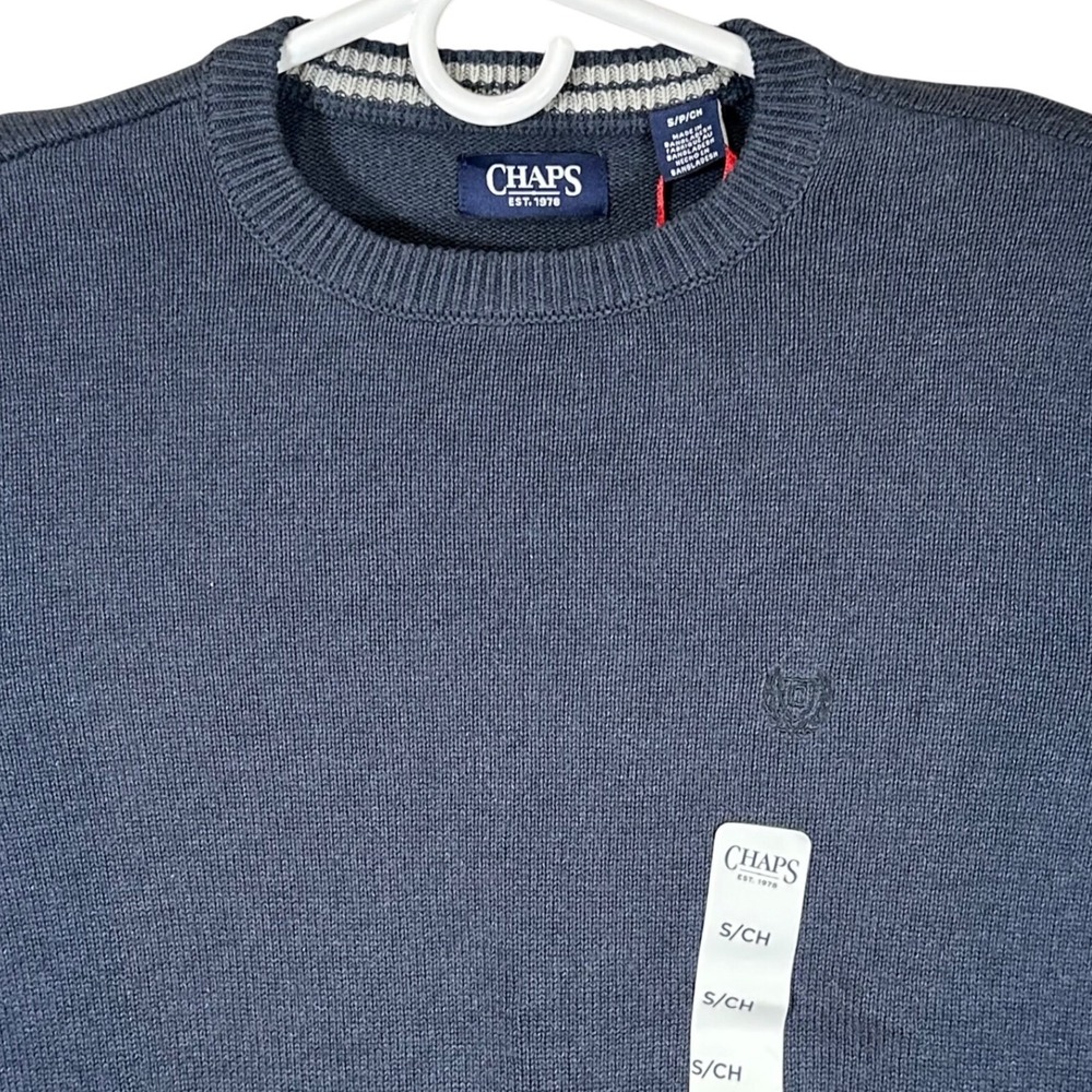 Chaps Mens Navy Heather Cotton Crewneck Sweater Small Dress Preppy New